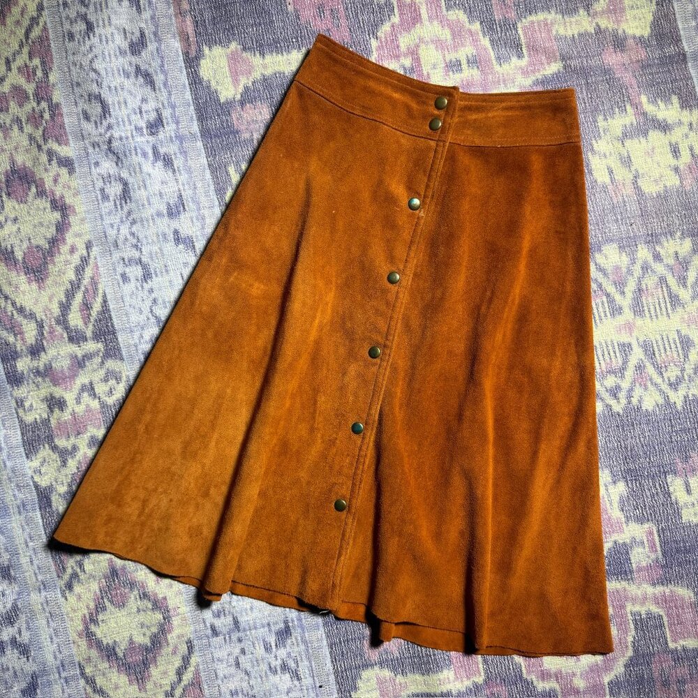 Vintage Rust Brown Orange Button Front A-Line Skirt Women's